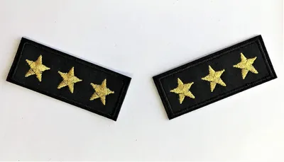 2 Militär-Ster-Patches, 7 x 3 cm, schwarz-gold, zum Aufnähen