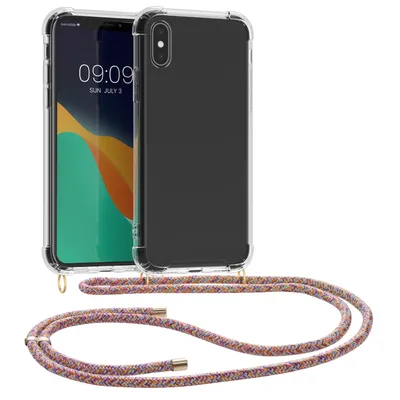 Produktbild von kwmobile Necklace Case kompatibel mit Apple iPhone X Hülle - Silikon Cover mit Handykette - Band Handyhülle Pink Transparent Violett Gelb