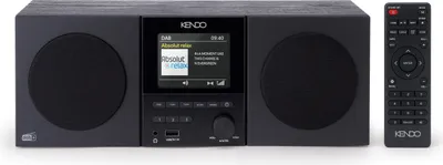 A black KENDO DAB+/UKW-Radio with Bluetooth and a remote control, displayed on a white background.
