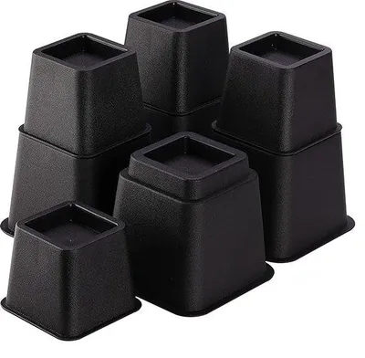 Zdjęcie produktu dla Zestaw podwyższeń do mebli JustValue, czarny – 8/13/20 cm – maks. 600 kg – ABS – 8 elementów