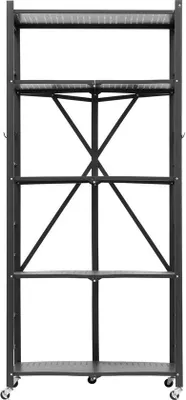 Produktbild von 5-Schubladen-faltbarer Aufbewahrungsschrank, 71 x 38 x 162 cm, Metallschrank mit Rädern und Haken, montagefrei, ideal für Lagerraum, Küche, Garage oder Keller, schwarz