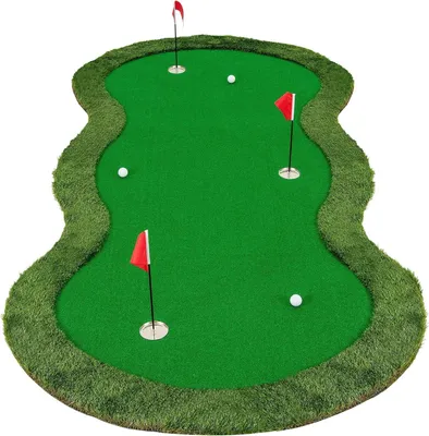 Produktbild von GOPLUS Golf Putting Matte, professionale Golf Trainingsmatte mit Kunstrasen, Puttingmatte mit 3 Löchern, Lochabdeckungen, Bechern, Golfbällen