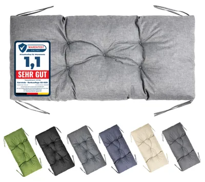 Produktbild von Garronda Bankauflage 100x50 cm ca. 10 cm dick Sitzkissen Outdoor für Gartenbank und Hollywoodschaukel Polster Auflage für Sitzbank wasserabweisend UV-beständig mit Bändern GD-0219 Hellgrau