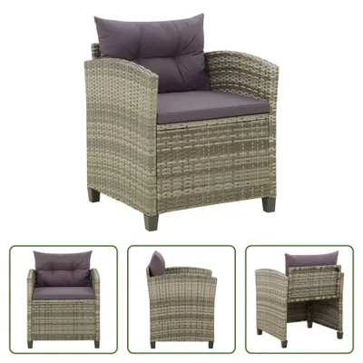 Produktbild von The Living Store Gartenstuhl mit Kissen Poly Rattan Grau