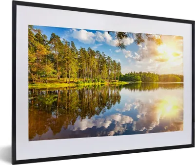 Produktbild von MuchoWow® Gerahmtes Poster Bäume - Wasser - Sonne 60x40 cm - Poster mit Schwarzem Bilderrahmen Wandposter Rahmen Foto Bilder - Schlafzimmer - Plakat in Rahmen - Drucken
