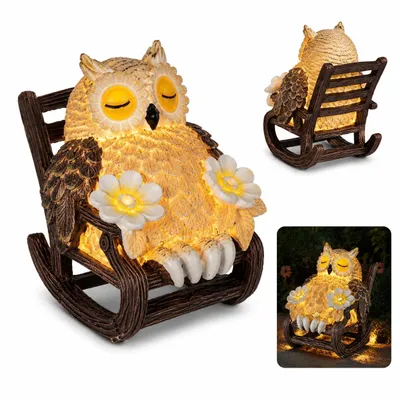 Produktbild von Solar Eulenfigur Garten Deko mit LED Licht, ideal für Balkon, Terrasse, Garten & Außendekoration