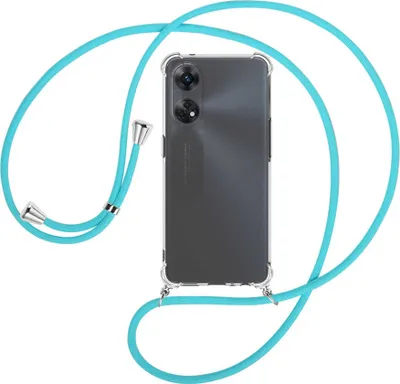 Produktbild von Handykette Backcover-Schutzhülle mit Band (Metall silberfarben) für Oppo Reno8 T 4G (CPH2481, 6.43'') - türkis