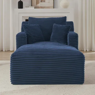 Image de Canapé-chaise longue en velours côtelé, canapé relax et convertible sans assemblage, pour le salon, bleu