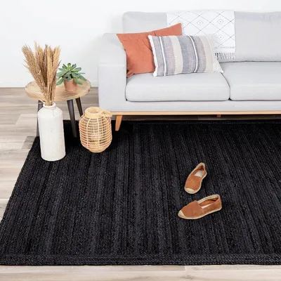 Produktbild von Volero - Jute Teppich - Fair Schwarz - 190x290 cm - Wohnzimmer, Esszimmer, Schlafzimmer - Boho, Ländlich, Modern