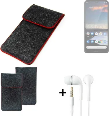 Produktbild von K-S-Trade Handy Schutz Hülle kompatibel mit Nokia 5.3 Schutzhülle Handyhülle Filztasche Pouch Tasche Case Sleeve Filzhülle dunkelgrau roter Rand +