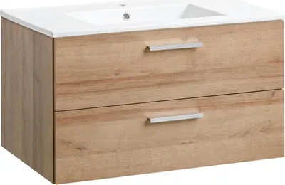 Produktbild von Badmöbel Set 80cm Waschbecken mit Unterschrank Waschtisch Schublade Hängeschrank