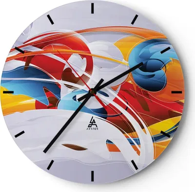 Produktbild von Wanduhr - Rund - Glasuhr - Abstraktion modern - 30x30cm - Schleichendes Uhrwerk - Lautlos - zum Aufhängen bereit - Dekoration Modern - Wanddekoration aus Glas - C3AR30x30-3529