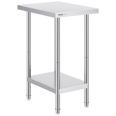 Zdjęcie produktu dla Stół przygotowawczy VEVOR ze stali nierdzewnej, solidny metalowy stół roboczy z 3 regulowanymi wysokościami, komercyjna stacja robocza do kuchni, garażu, restauracji, podwórka 610 x 457 x 864 mm
