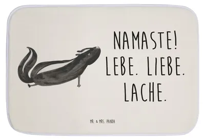 Produktbild von Mr. & Mrs. Panda Badezimmerteppich Stinktier Yoga - Weiß - Geschenk, Liebe, Badteppich, Namaste, duschmatte, Raubtier, Skunk, Badvorleger, Wildtier, Badematte