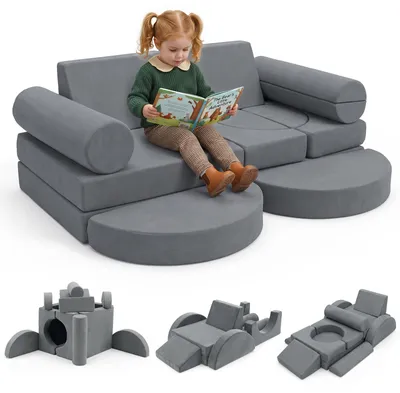 Imagen del producto de COSTWAY: Sofá infantil de 14 piezas, sofá de juegos, sofá para niños hecho de espuma, rincón de relax con funda lavable. Bloques de construcción con asa de transporte, ideal para niños a partir de 3 años
