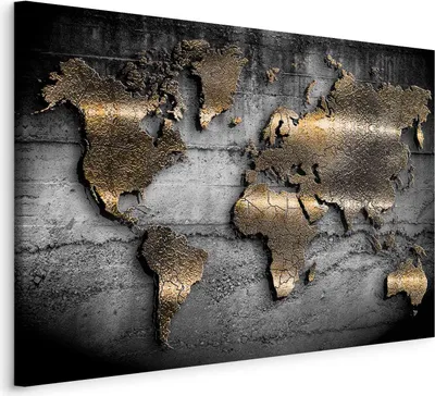 Produktbild von Weltkarte Bilder für Wohnzimmer 120x80 cm 1 tlg Modern Leinwandbild Groß Wandbilder auf Leinwand XXL Schlafzimmer Deko Abstrakte Landkarte Kontinente Schwarz