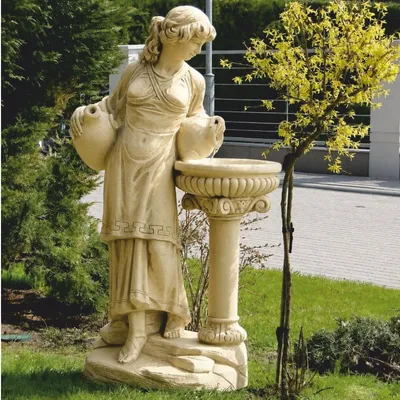 Produktbild von Casa Padrino Jugendstil Wasserspeier Skulptur Frau mit Krügen und Brunnen Sandfarben H. 140 cm
