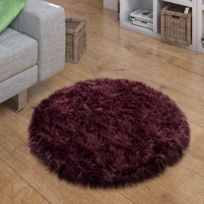 Produktbild von Kunstfell Fellteppich Imitat Sitzkissen Herzform Rund Verschiedene Formen Lila Grösse 90 cm Rund