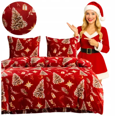 Image de Coton world Ensemble Literie Peluche 160x200 Sapin Noël Chaud