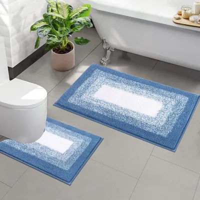 Immagine prodotto di Omgoods - Set da bagno composto da 2 pezzi, colore blu, antiscivolo e lavabile