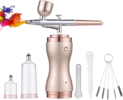 Produktbild von Tragbares Airbrush-Kit mit Kompressor, kabelloser Hand-Airbrush-Stift, Dual-Action, 3-stufig einstellbarer Druck, eingebauter Akku zum Malen, Modellieren, Faerben, Nail Art, Make-up, Kuchen, Dekorieren