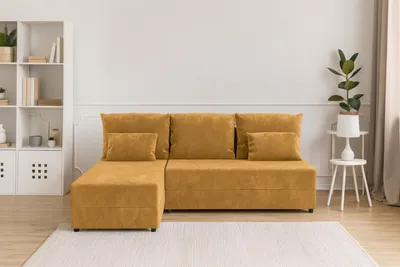 Zdjęcie produktu dla Narożnik KUBO L FIT z funkcją spania 120x200, pojemnik na pościel, uniwersalny L/P, Kronos 01 złoty, 206 cm