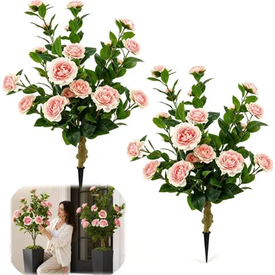 Künstliche Kamelienbäume 88 cm, 2er-Set mit Erdspieß