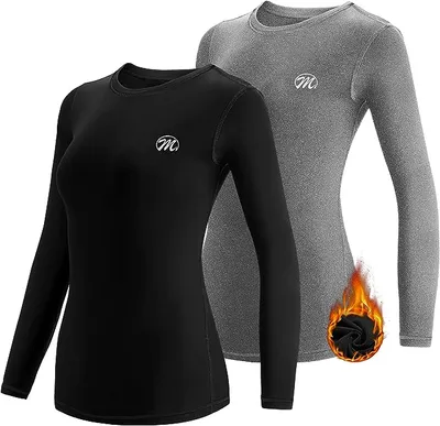 Produktbild von Funktionsunterhemd Damen, Thermowäsche Lange Thermo Unterwäsche, Skiunterwäsche Winter Atmungsaktiv Schwarz+Grau S