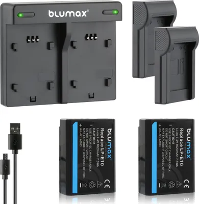 Produktbild von 2x Akku + Lader für Canon LP-E10 EOS 1100D 1200D 1300D 2000D 1020 mAh (7,2V)