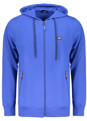 Produktbild von Herren-Kapuzenpullover Blau mit Reißverschlusstaschen und Applikation