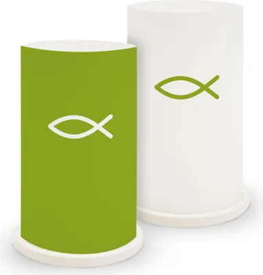 Produktbild von itenga Windlicht "Fisch grün" für Kommunion Konfirmation Taufe 2er Set