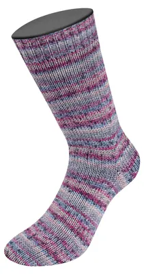 Produktbild von Lana Grossa - Meilenweit 100g Merino Extrafine Mountain 7604 hellgrau dunkelgrau fuchsia rosa jeansblau gestreift