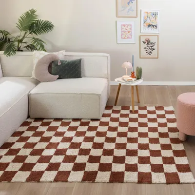 Produktbild von Volero - Retro Teppich - Gambit Braun Weiß - 80x150 cm - Wohnzimmer, Kinderzimmer, Schlafzimmer - Retro