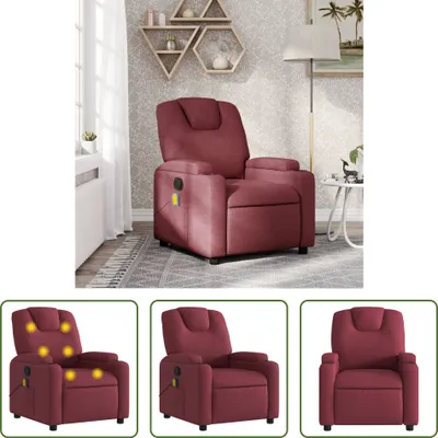 Zdjęcie produktu dla The Living Store Fotel masujący z tkaniny w kolorze czerwonego wina
