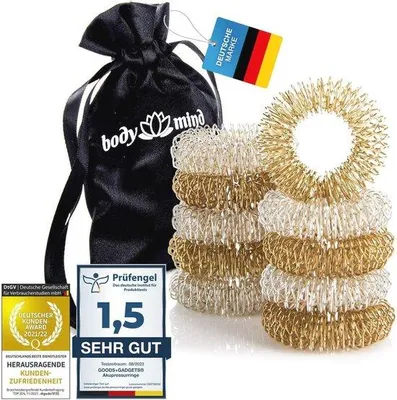 Produktbild von Famanu Set von 10 Akupressurringen für Finger- und Handmassage - Wellnessmassage für Entspannung und Schmerzlinderung