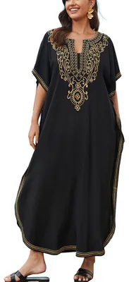 Imagen del producto de Vestido caftán bordado, estilo bohemio, ideal para la playa, disponible en tallas grandes