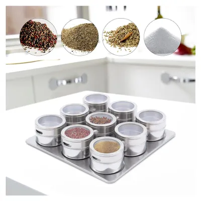 Produktbild von 9-teiliges Magnetisches Gewürzglas Set aus Edelstahl mit Halter