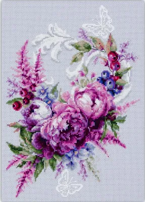 Produktbild von Magic Needle Kreuzstich Stickpackung "Lila Seidenpfingstrosen", Zählmuster, 19x27cm