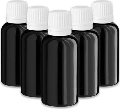 Produktbild von 5x Schwarze Glasflasche 30 ml mit weißem Tropfer leere Tropfflasche