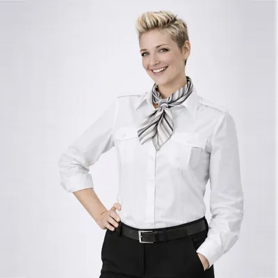 Produktbild von Damen Pilotenbluse langarm, tailliert, weiss, 52 : 52 : weiß : 60% Baumwolle 40% Polyester