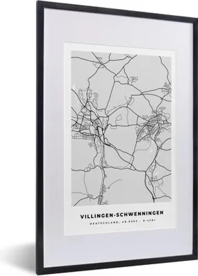 Produktbild von MuchoWow® Gerahmtes Poster Deutschland - Stadtplan - Karte - Villingen-Schwenningen 40x60 cm - Poster mit Schwarzem Bilderrahmen Wandposter Rahmen Foto Bilder - Poster in Rahmen