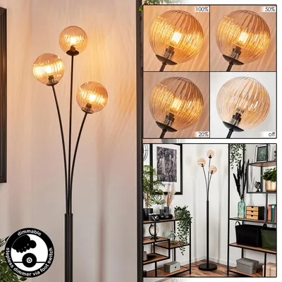 Produktbild von Lerici Stehlampe aus Metall/Riffelglas in Schwarz/Bernstein