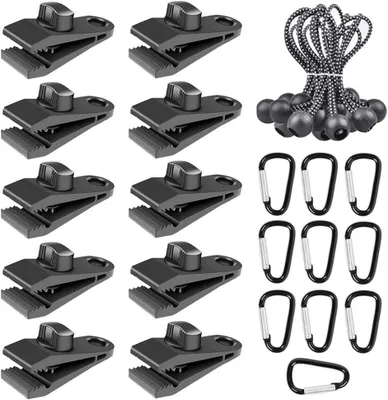 Produktbild von Zeltclips Set 30 Stück, Nylon, D-förmiger Karabiner, stark und langlebig, für Zelte und Planen