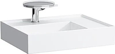 Zdjęcie produktu dla LAUFEN Kartell umywalka, 2 otwory na baterie, bez przelewu, półka prawa, 600x460 mm, H8103347578151