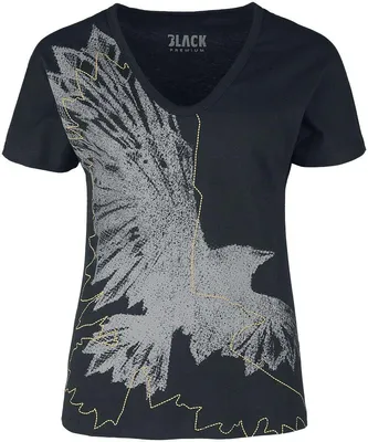 Produktbild von Black Premium by EMP Damen schwarzes T-Shirt mit Rabenprint XL