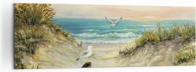 Produktbild von Bild auf Leinwand - Leinwandbild - Einteilig - Impressionismus Möwen Küste - 160x50cm - Wand Bild - Wanddeko - Wandbilder - Leinwanddruck - Bilder - Wanddekoration - Leinwand bilder - AB160x50-4602