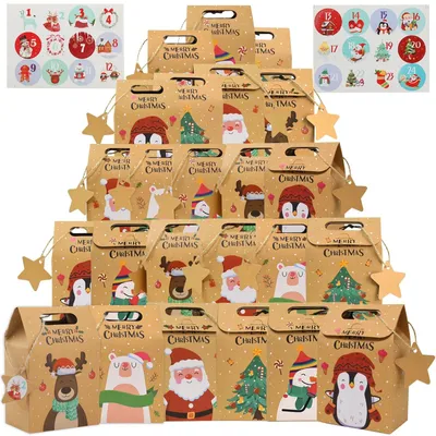 Immagine prodotto di 24 sacchetti di carta kraft con adesivi, ideali per feste