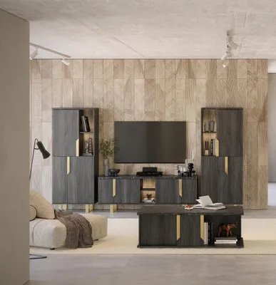 Produktbild von Wohnwand Orion 4-Teilig in Schwarz/Gold 165 cm