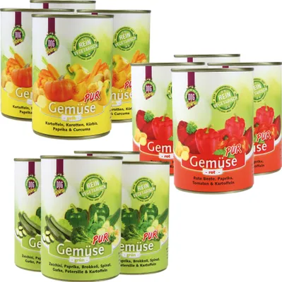 Produktbild von 36 x 410 g - Schecker Gemüse pur - grün, rot, gelb jetzt - von jeder Sorte eine Auswahl