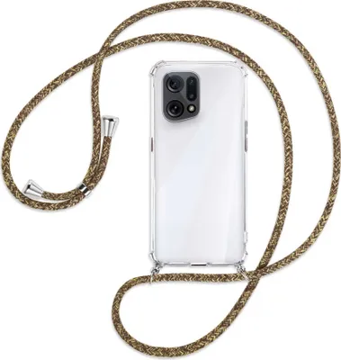 Produktbild von Handykette Backcover-Schutzhülle mit Band (Metall silberfarben) für Oppo Find X5 - braun+beige